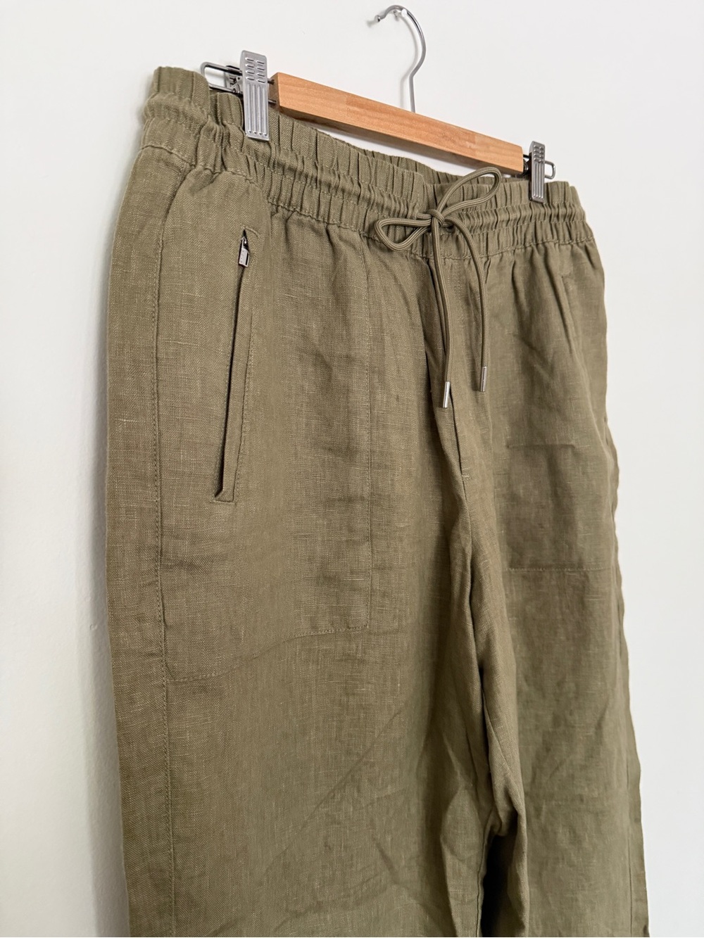Athleta Retreat Linen Wide-Leg Pants in olive size L - Picture 6 of 15